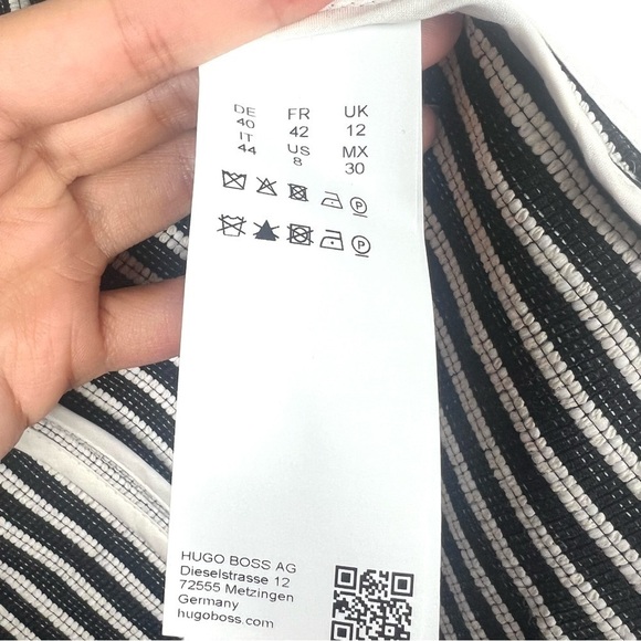 HUGO BOSS Black & White Striped KOMINA Fringe Trim Collarless Jacket size 8 - Picture 10 of 10